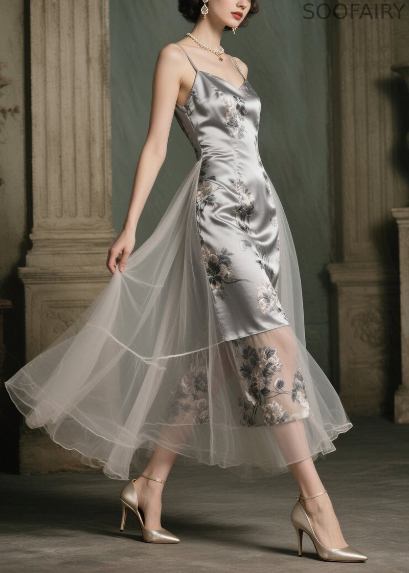 Modern Grey Print Patchwork Tulle Vestidos Dresses Summer