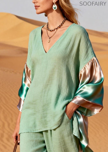 Lake Green Oversized Patchwork Tie Dye Cotton Two Pieces Set Spring