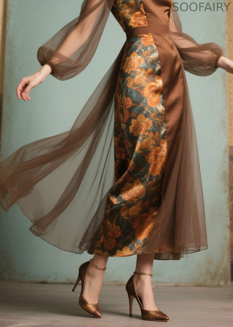 Unique Print Tulle Patchwork Silk Dress Summer