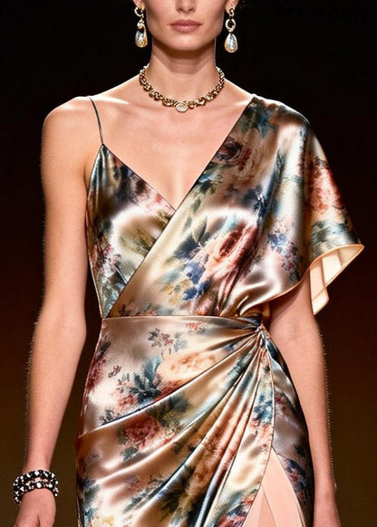 Beige Asymmetrical Patchwork Chiffon Ankle Dress Summer