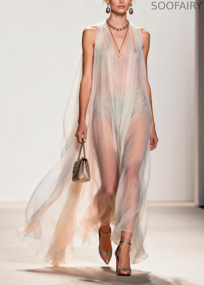 White Cold Shoulder Exra Large Hem Chiffon Beach Dress Summer