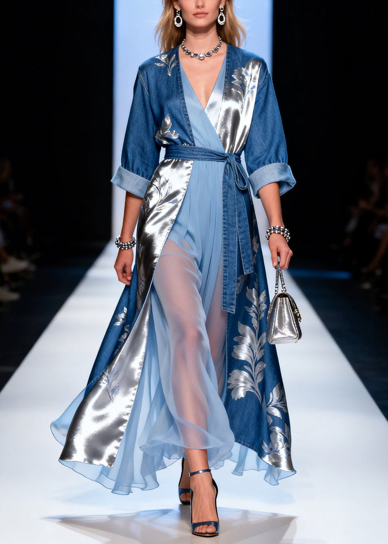 Blue Asymmetrical Patchwork Denim Robe Dresses Summer
