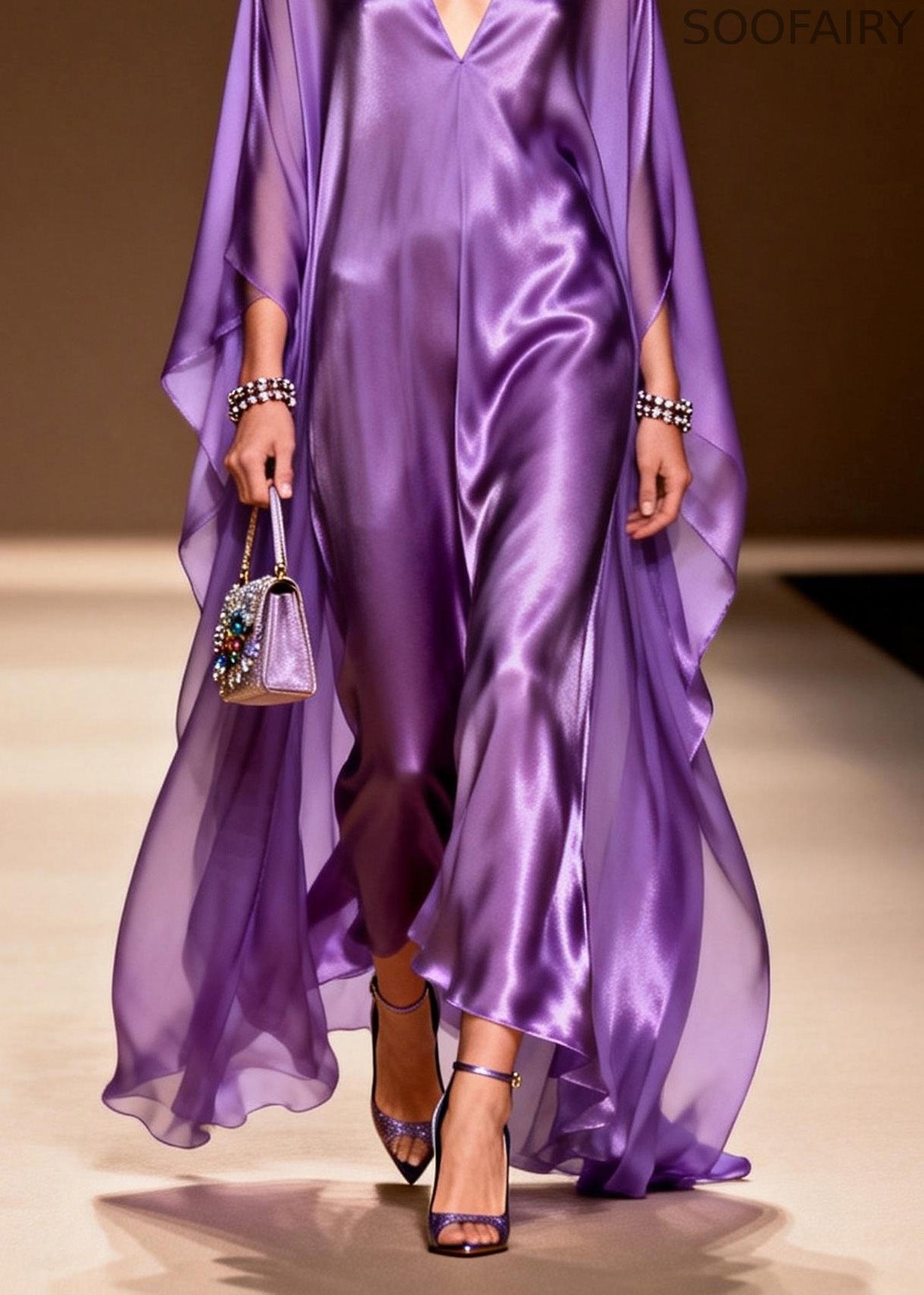 Purple V Neck Silk Long Dress Spring