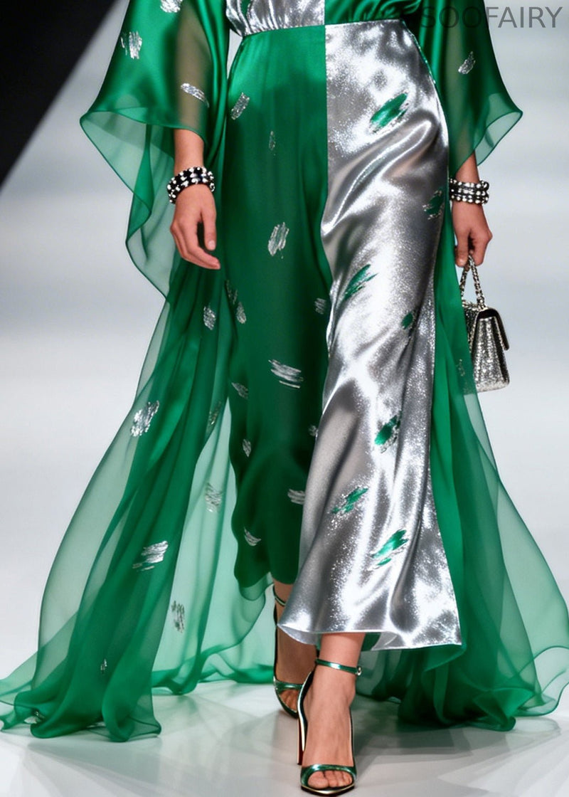Green Asymmetrical Patchwork Exra Large Hem Chiffon Dresses Summer