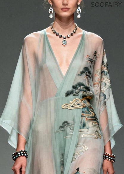 Lake Green Oversized Print Chiffon Robe Dresses Summer