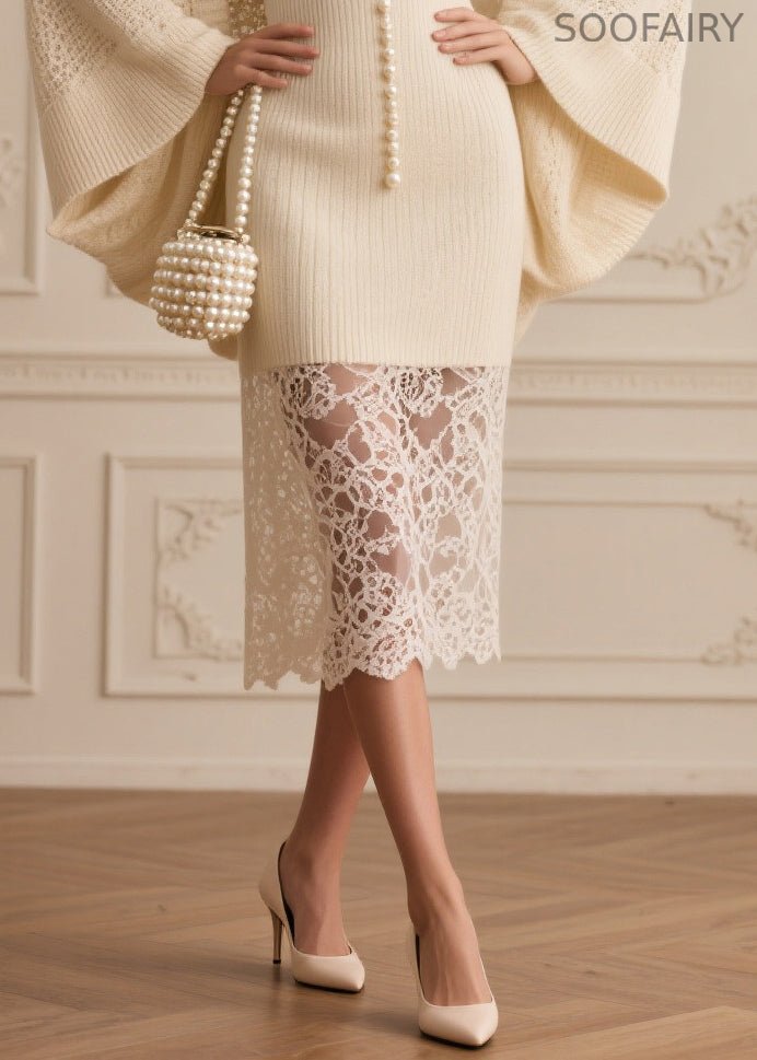 Beige Patchwork Fine Pearl Knit Two Piece Set Clothing Spring