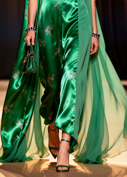 Peacock Green Oversized Patchwork Exra Large Hem Silk Dresses Sleeveless