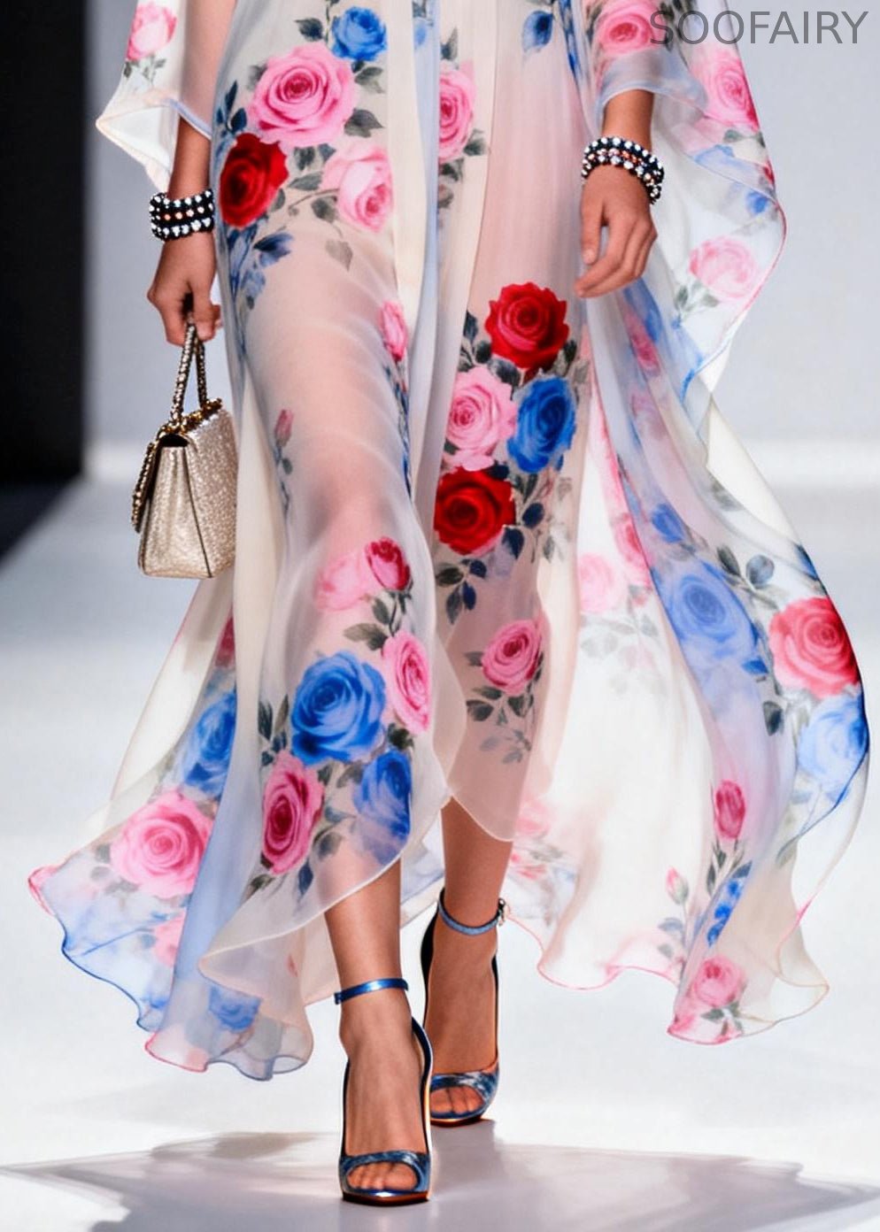 Classy White Oversized Print Chiffon Sheer Dresses Summer