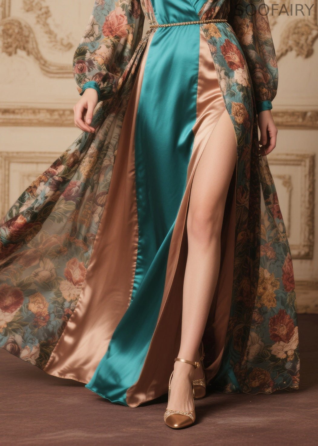 Handmade Side Open Patchwork Exra Large Hem Chiffon Long Dress Summer