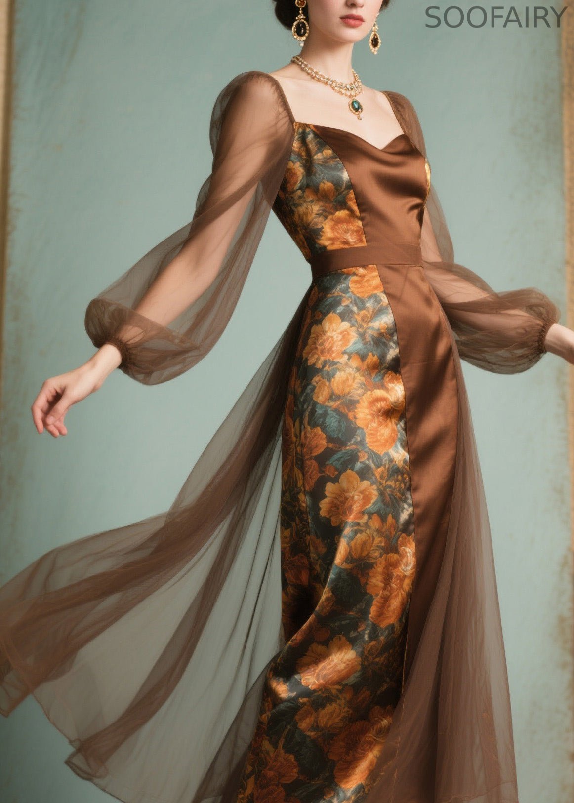 Unique Print Tulle Patchwork Silk Dress Summer