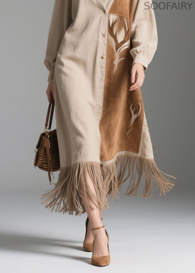 Peter Pan Collar Tassel Patchwork Cotton Dresses Spring