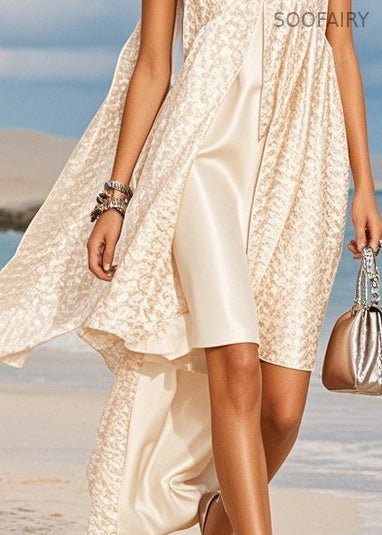 Stylish White Jacquard Asymmetrical Design Silk Cami Dresses Summer