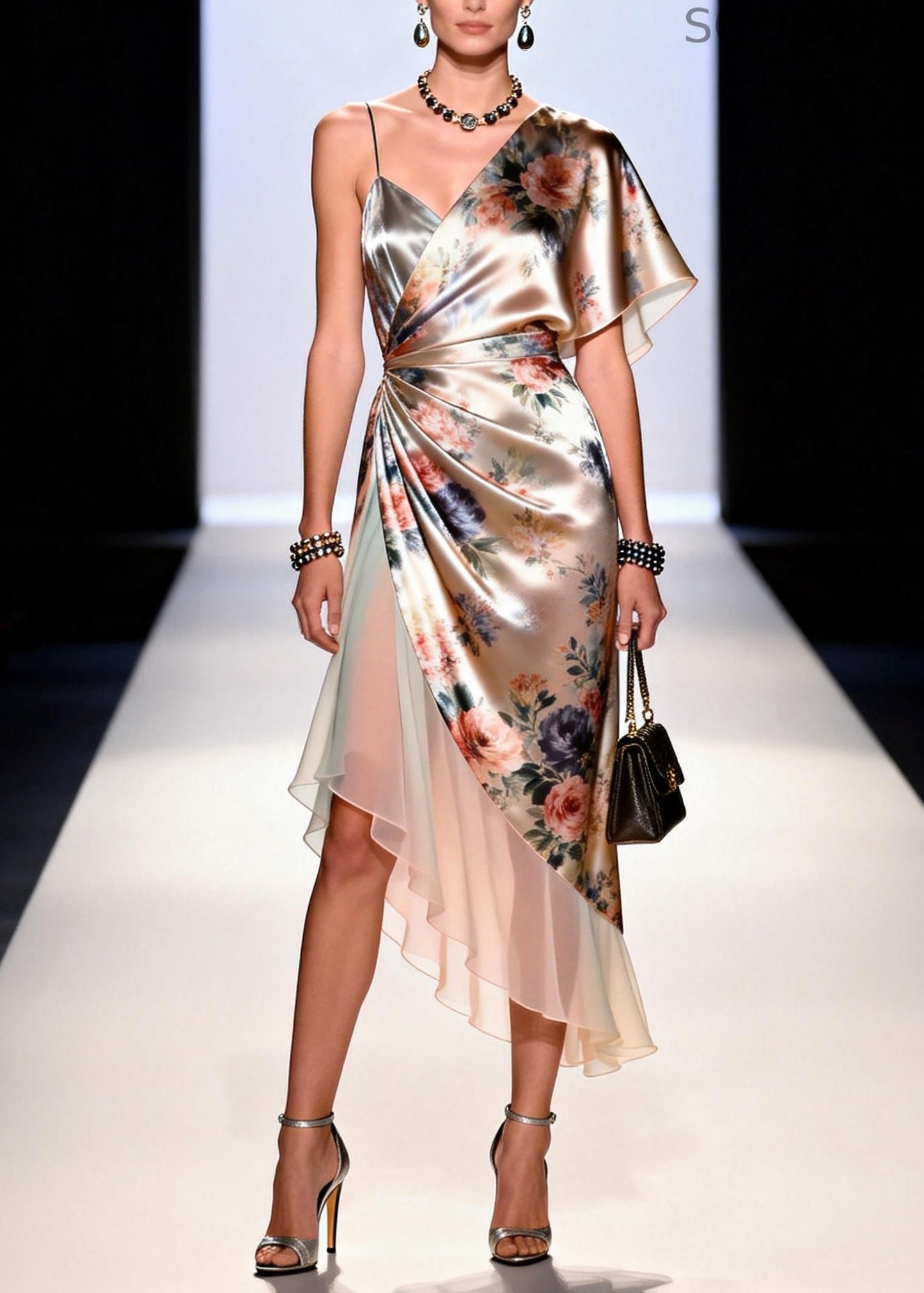 Apricot Asymmetrical Patchwork Chiffon Holiday Dress Summer