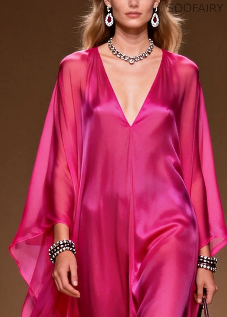 Rose Oversized Draping Chiffon Maxi Dress Summer