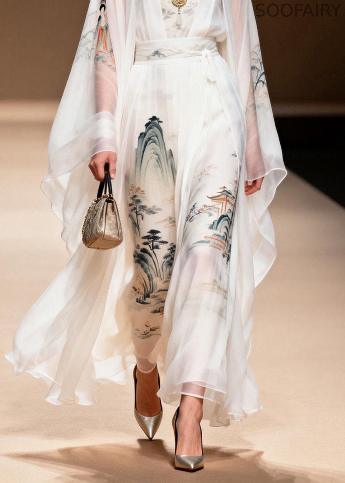 White Print Chiffon Two Pieces Set Summer
