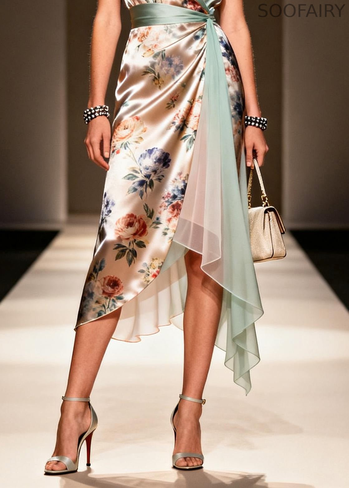 Khaki Asymmetrical Print Chiffon Maxi Dress Summer