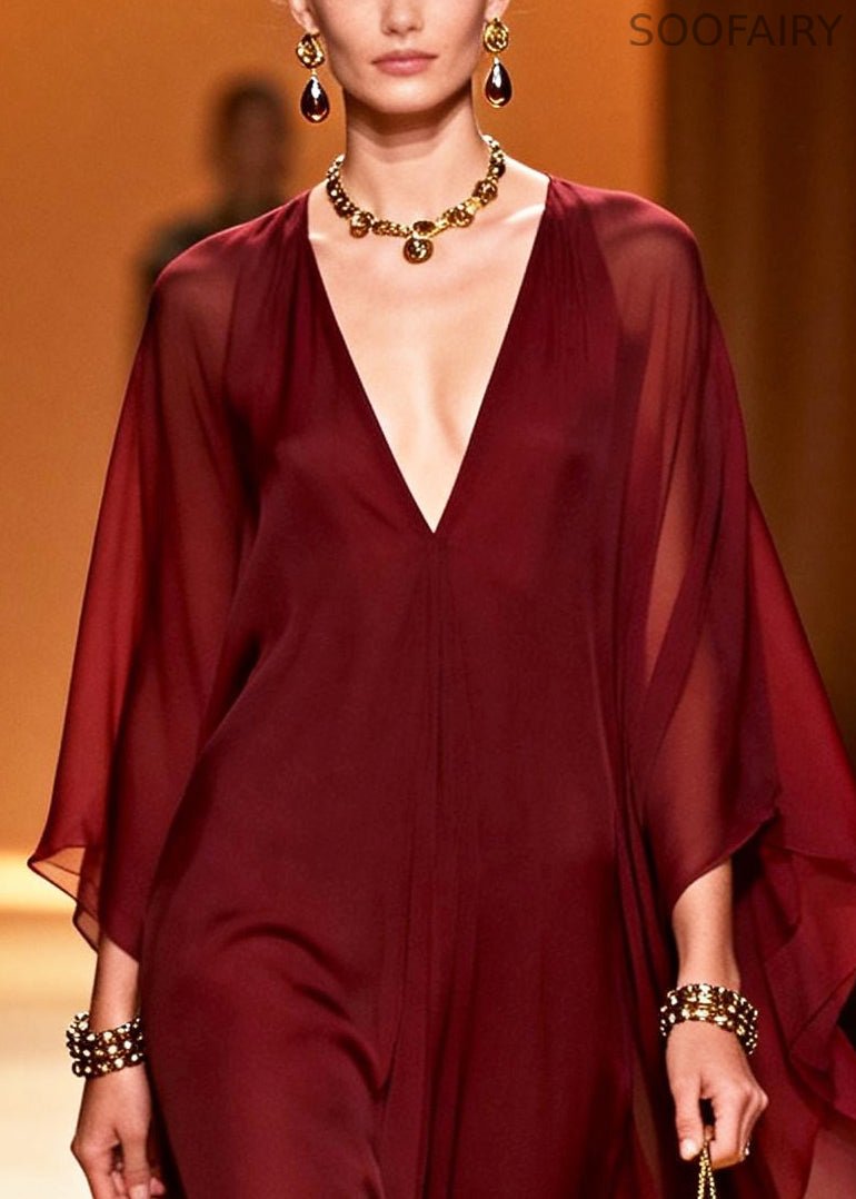 Mulberry V Neck Chiffon Vacation Dress Summer