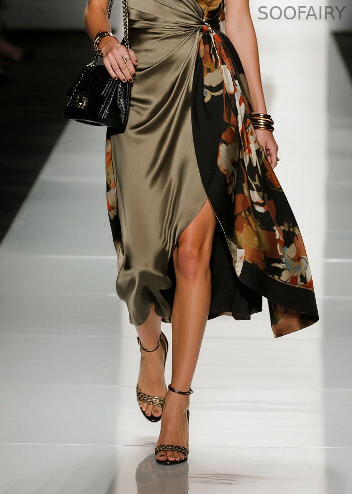 Diy Colorblock Asymmetrical Print Chiffon Cami Dress Summer