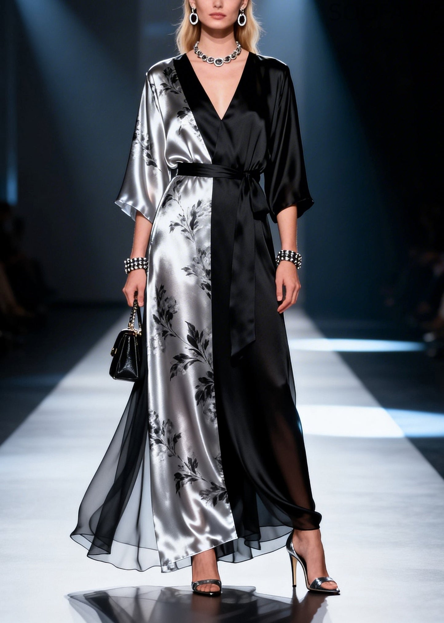 Unique Black Asymmetrical Patchwork Draping Chiffon Tunic Dress Summer