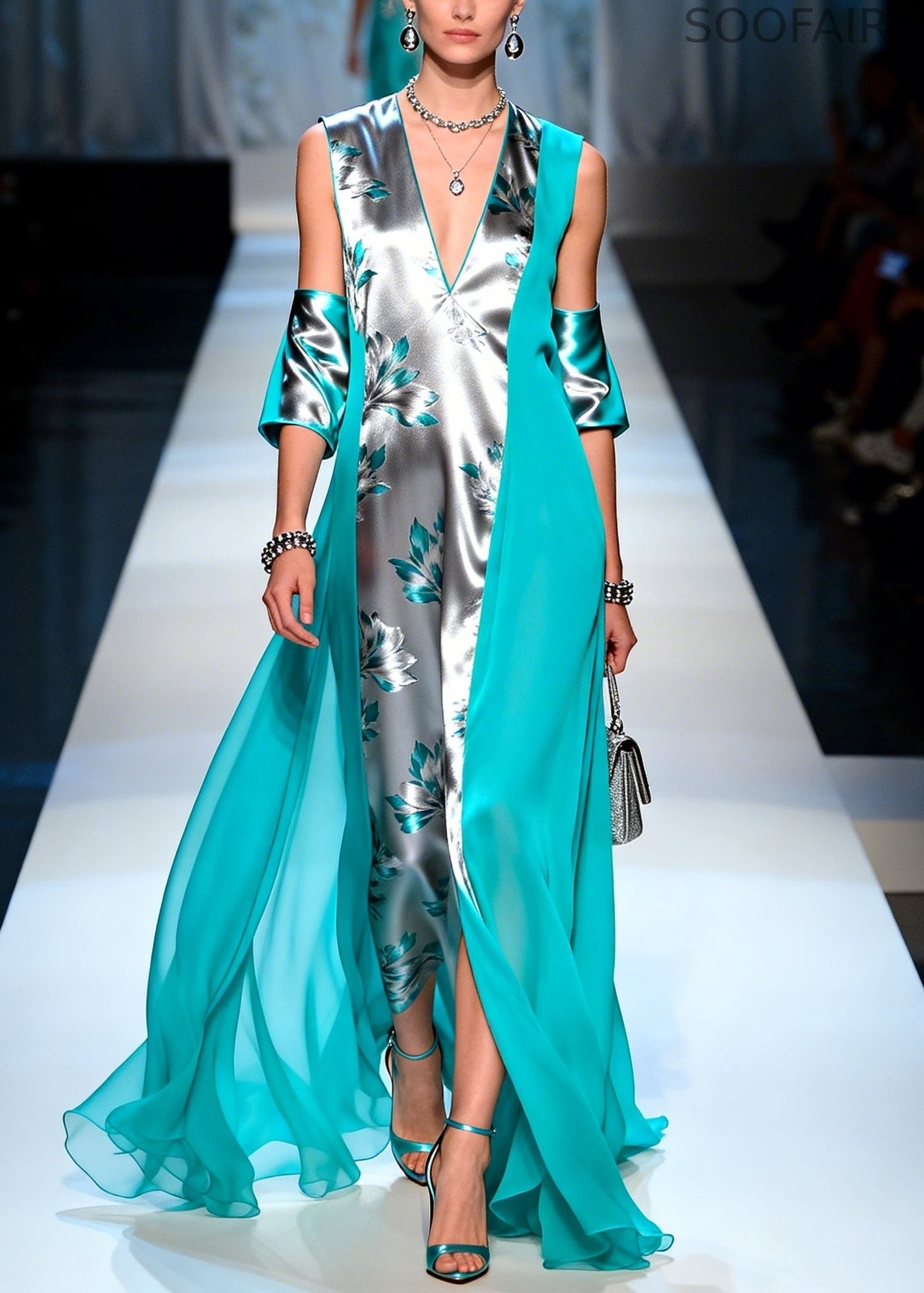 Grey Asymmetrical Patchwork Silk Maxi Dresses Summer