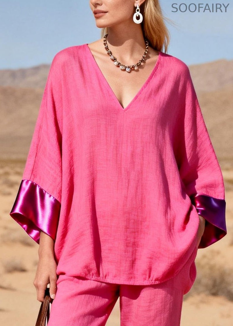 Rose Oversized Patchwork Silk Cotton Two Pieces Set Spring