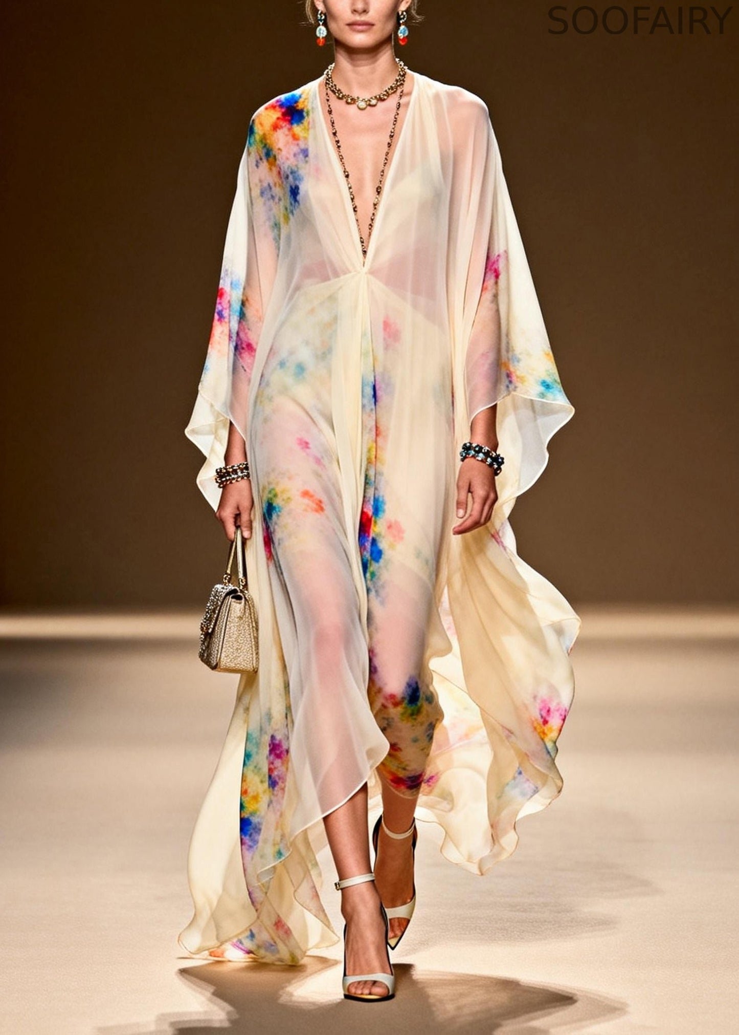 Light Yellow Tie Dye Chiffon Party Dress Oversized Summer