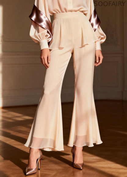Peter Pan Collar Ruffled Patchwork Silk Two Pieces Set Spring