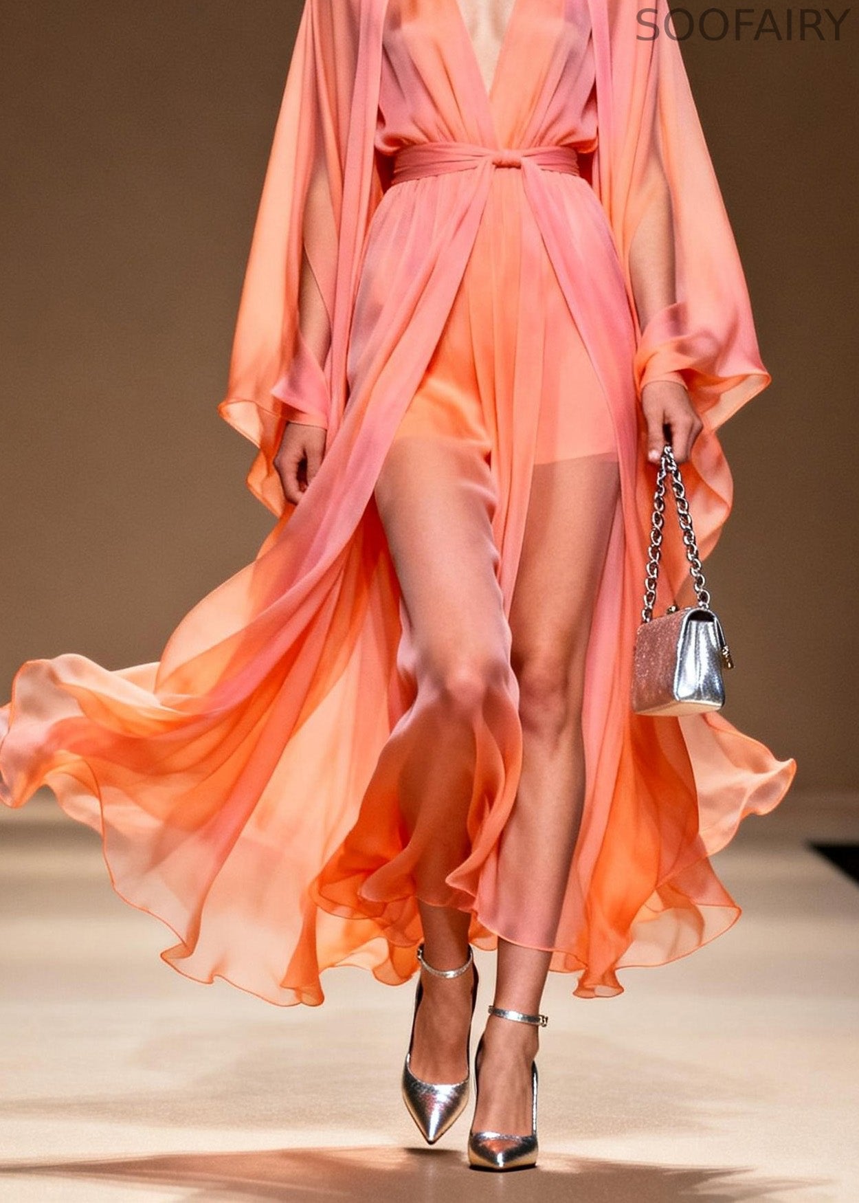V Neck Patchwork Chiffon Two Pieces Set Spring