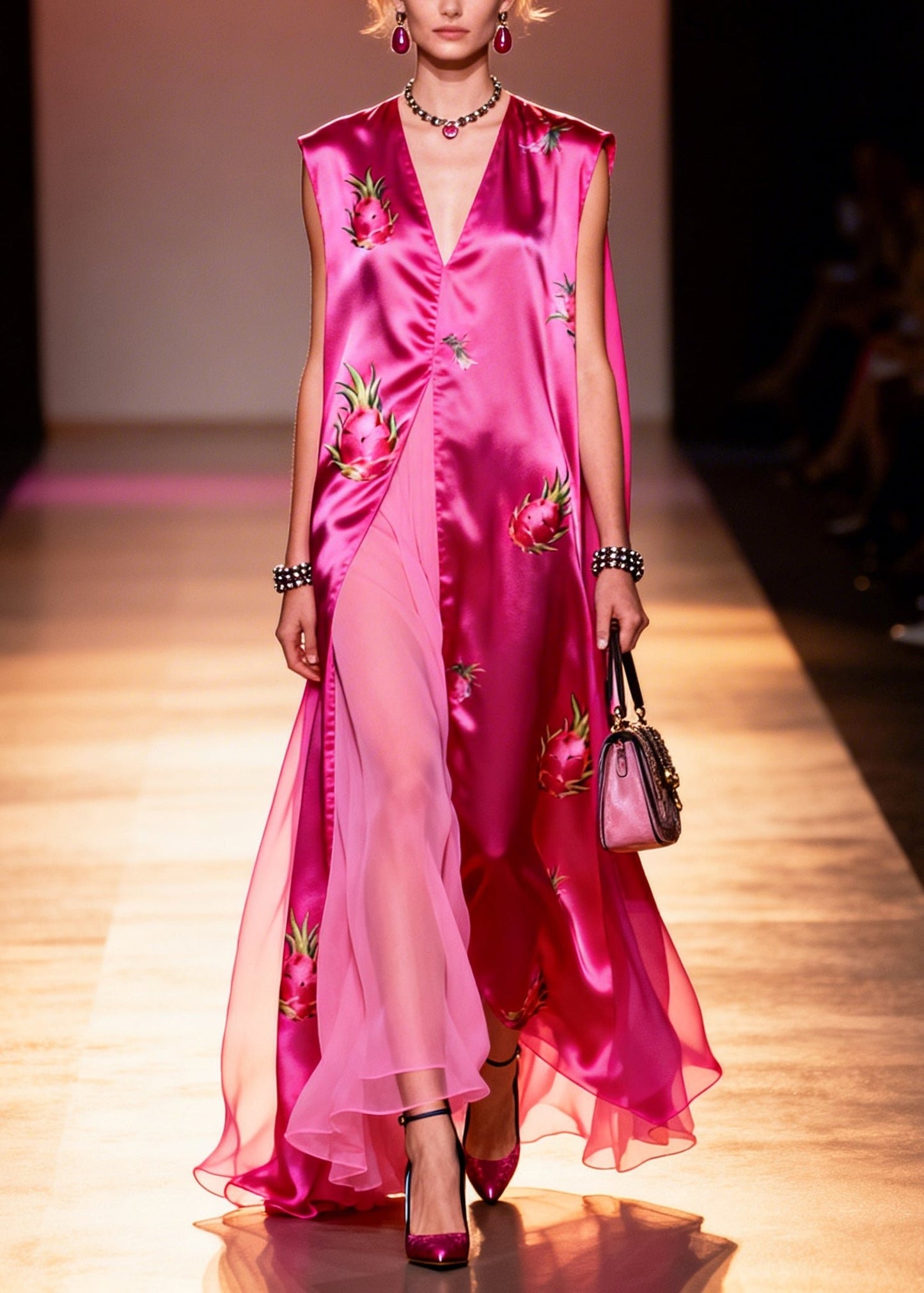 Boutique Rose Oversized Patchwork Chiffon Maxi Dresses Sleeveless