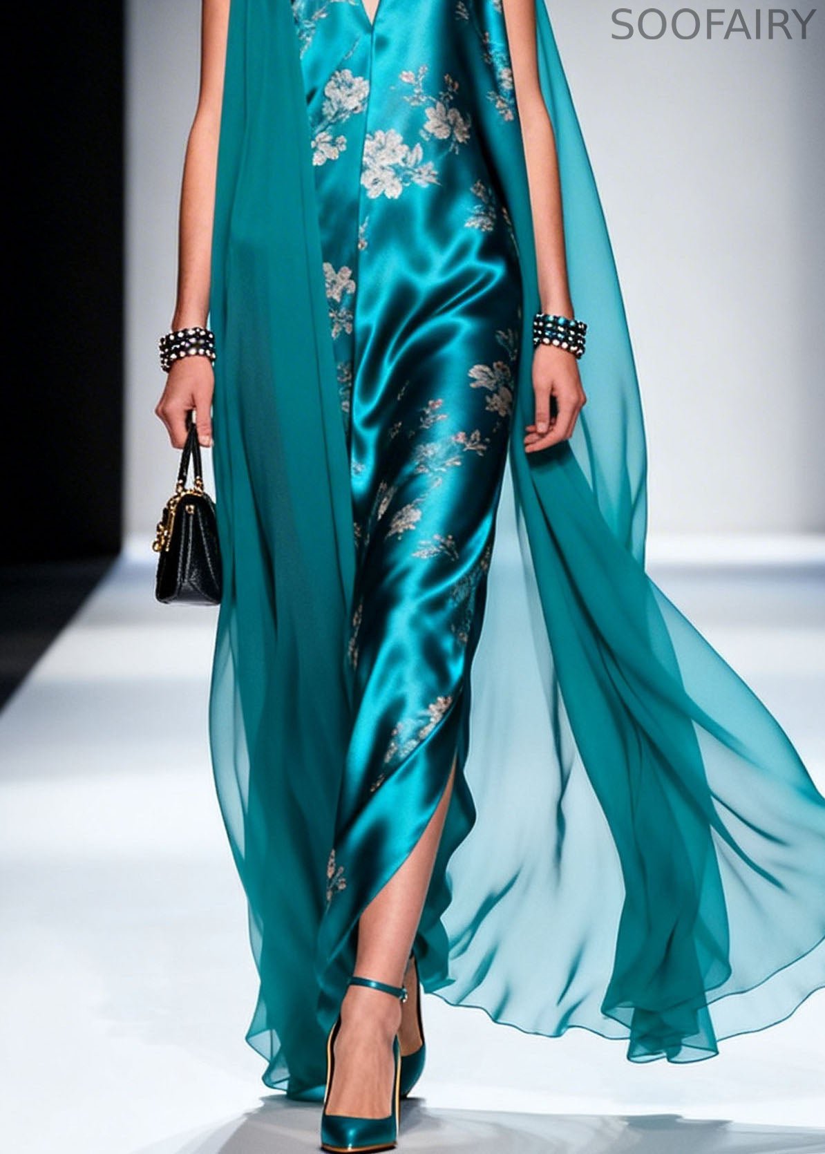V Neck Patchwork Print Silk Dress Sleeveless