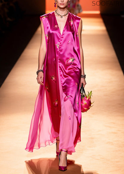 Rose Oversized Print Chiffon Maxi Dress Sleeveless