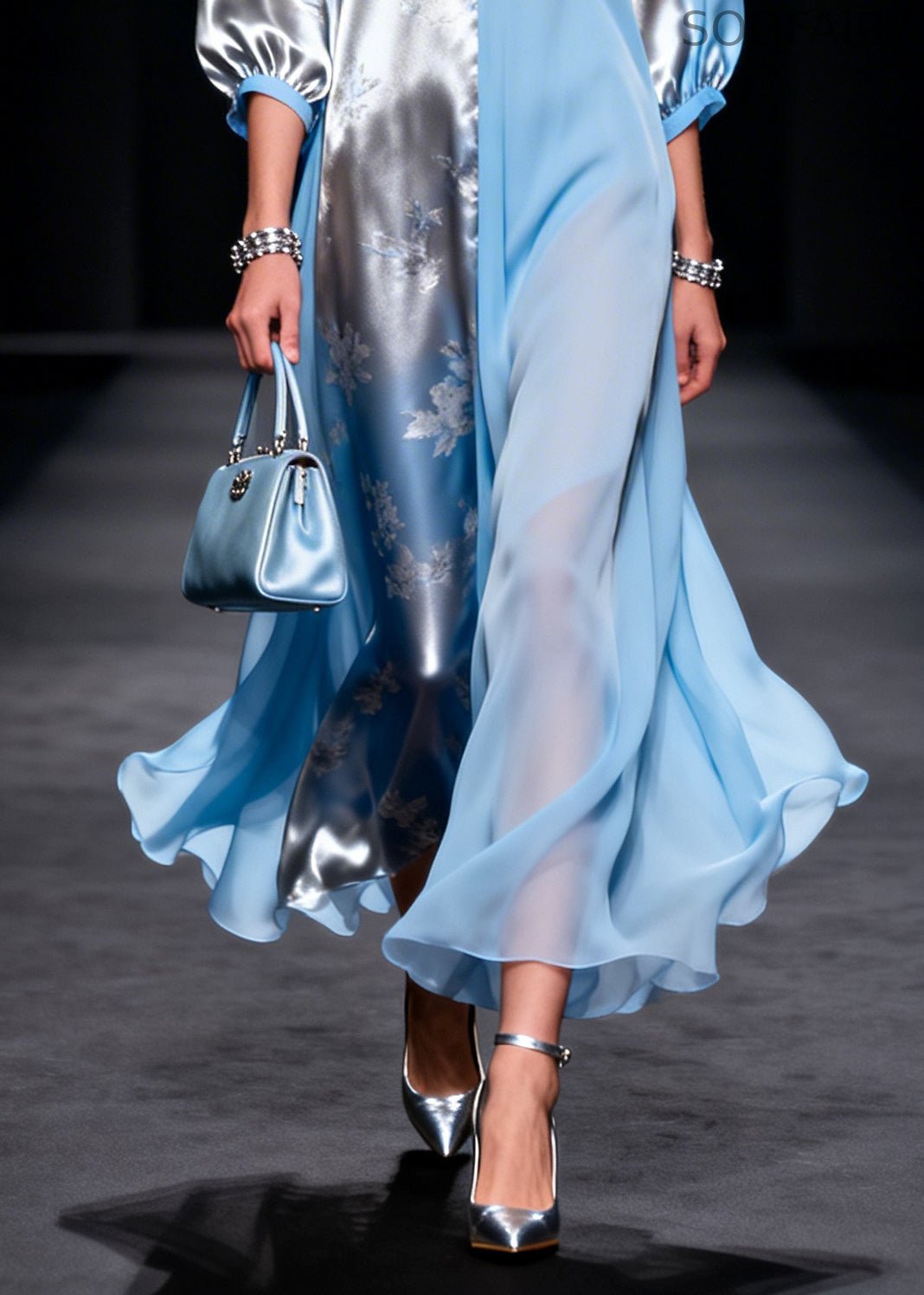 Blue Asymmetrical Patchwork Silk Long Dresses Summer