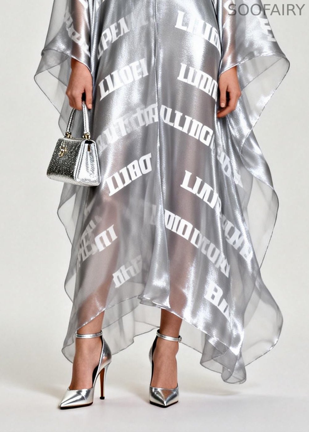 Diy Silvery Oversized Letter Print Chiffon Maxi Dress Summer