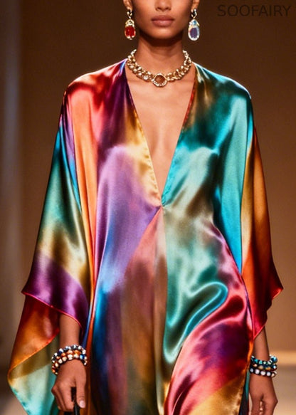 Art Tie Dye Exra Large Hem Side Open Chiffon Holiday Dresses Summer