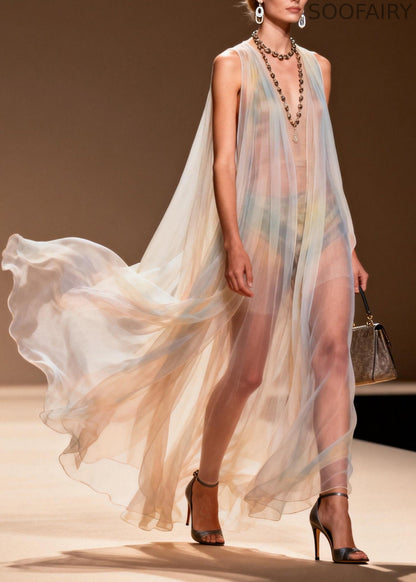 V Neck Chiffon Ankle Dress Sleeveless