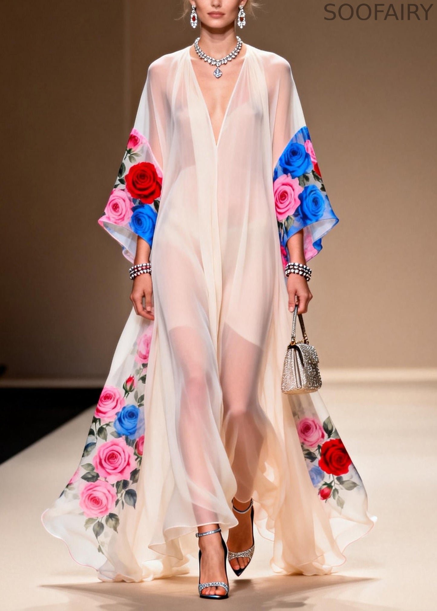 White Oversized Print Chiffon Vacation Dresses Summer