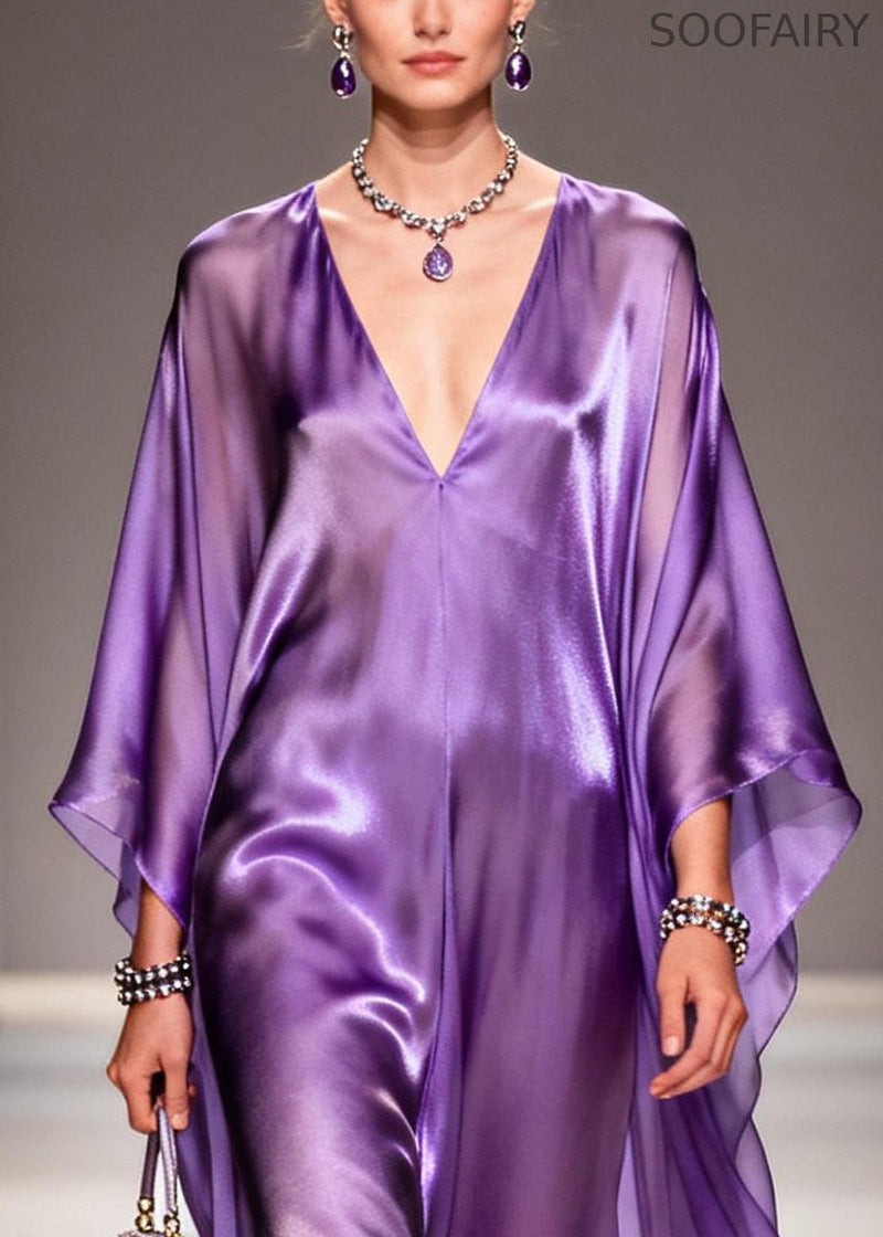 Modern Purple V Neck Draping Chiffon Holiday Dress Summer