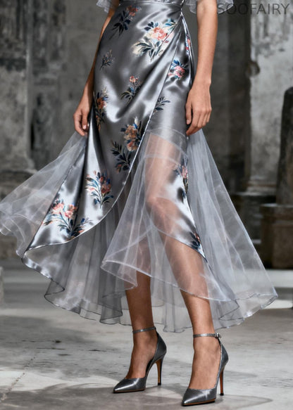 Grey Print Patchwork Tulle Party Dresses Summer