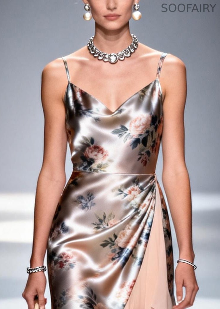 Fine Apricot Ruffled Patchwork Silk Mini Dress Summer
