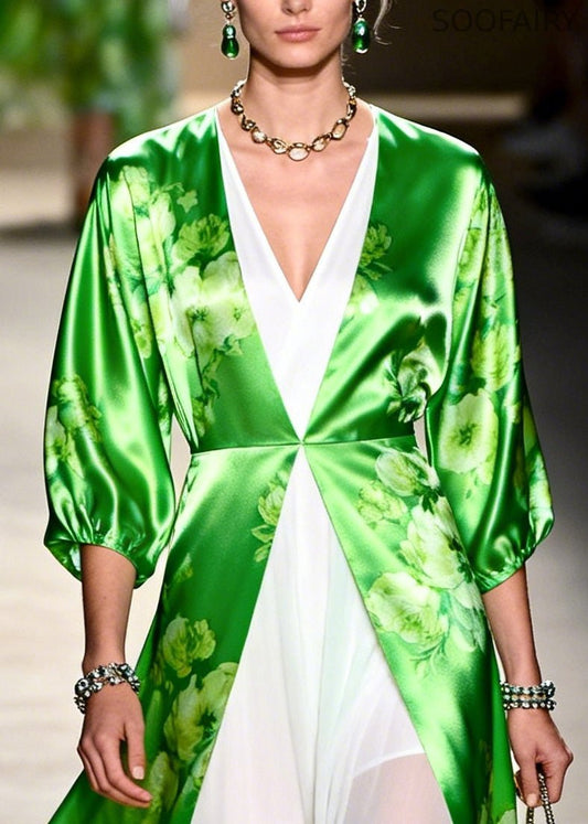 Green Print Chiffon Holiday Dress Two Piece Set Summer