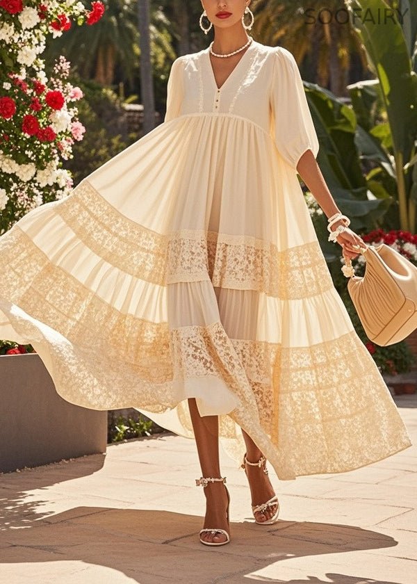 Beige Oversized Patchwork Lace Holiday Dresses Summer