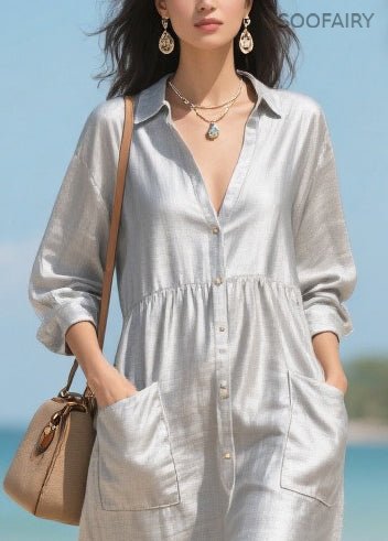 Fine Grey V Neck Patchwork Tulle Long Dresses Summer