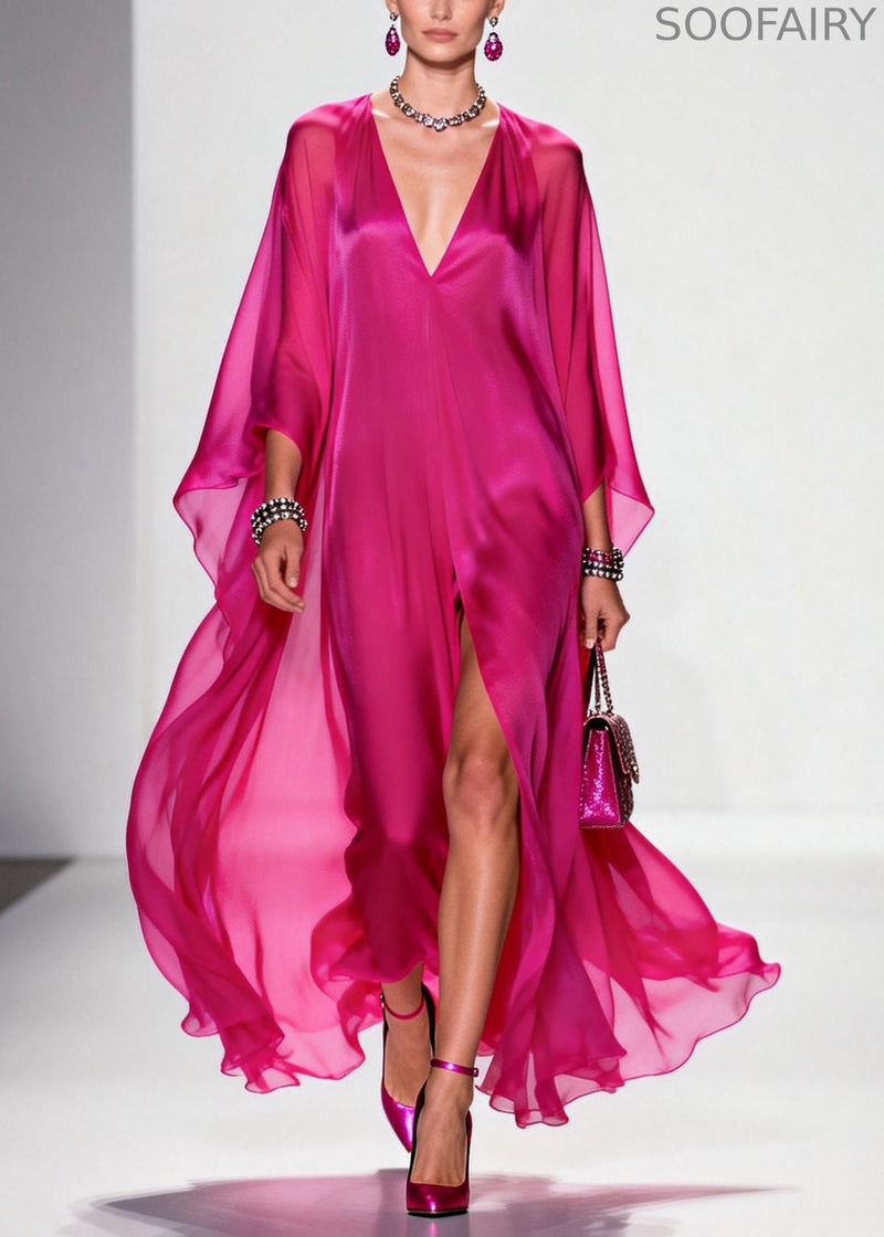 Modern Rose Oversized Side Open Chiffon Vacation Dresses Summer