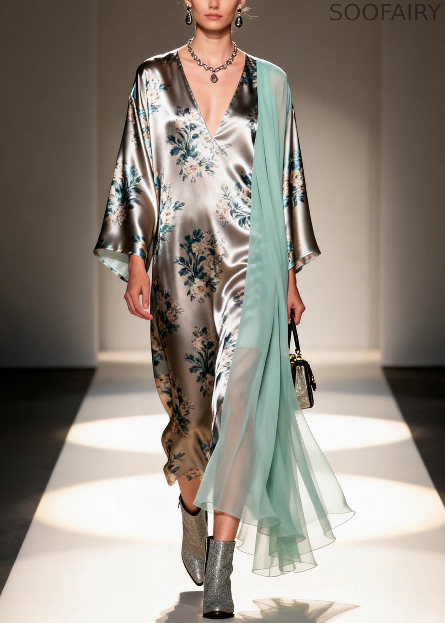 Unique Grey Print Patchwork Tulle Vacation Dresses Spring
