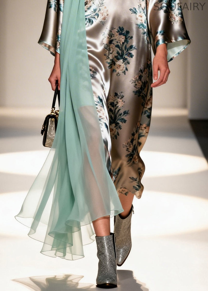 Unique Grey Print Patchwork Tulle Vacation Dresses Spring