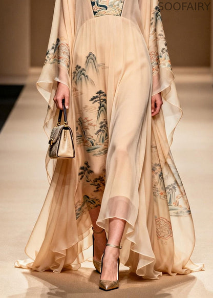 Asymmetrical Print Patchwork Chiffon Dress Spring
