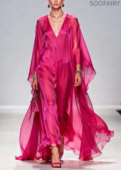 Rose Oversized Exra Large Hem Chiffon Maxi Dress Summer