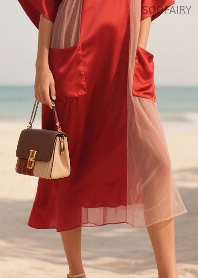 Red Patchwork Tulle Robe Dresses Asymmetrical Summer