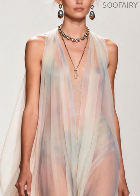 White Cold Shoulder Exra Large Hem Chiffon Beach Dress Summer