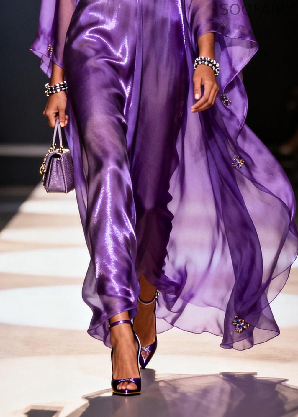 Purple Oversized Draping Chiffon Long Dresses Summer